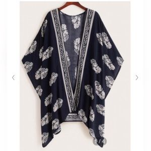 SHEIN Tribal Print Kimono Dark Blue Swim Cover Layering